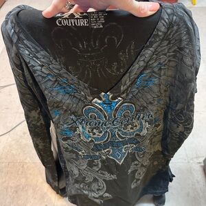 Couture Black and Blue Long Sleeve Top